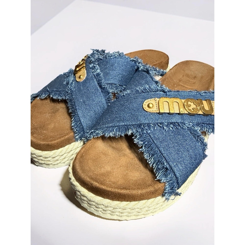 Mou Women's Logo Lettering Criss Cross  Denim Slide/Sandal Size 41 US 10